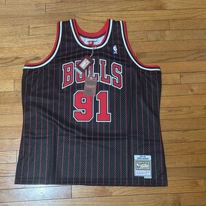 Mitchell & Ness Black and Red Bulls Jersey